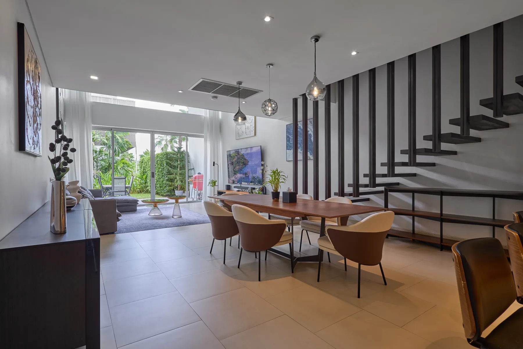 Open-plan living and dining area